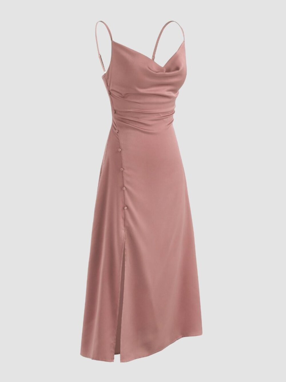 NWT Solid Cowl Neck Slit Midi Dress Pink